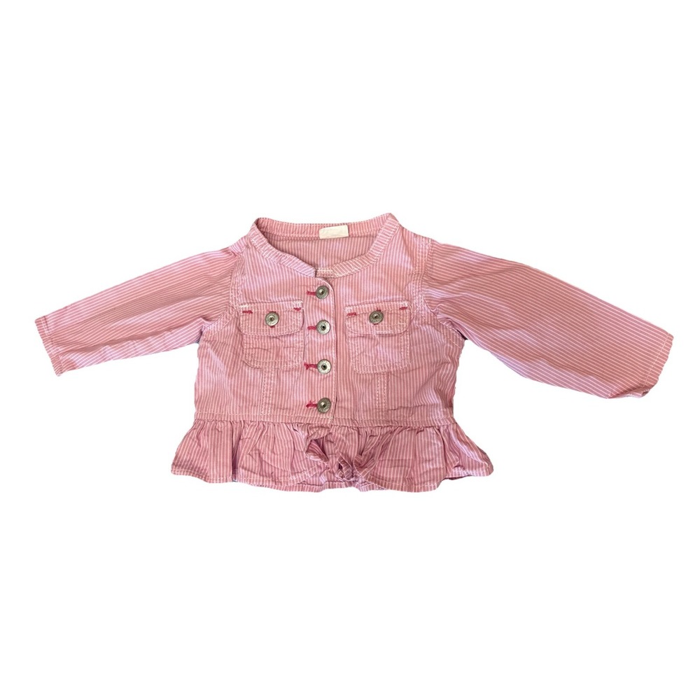 Vtg Pink Pin Striped Wrangler Trucker Ruffle Jacket 6-9 Months Girls